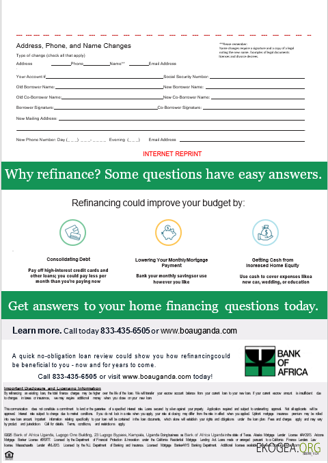 Relevé hypothécaire de l'Ouganda Bank of Africa aux formats Word et PDF, 3 pages 3 template